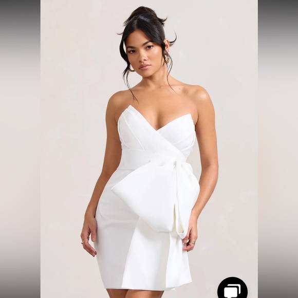 Club L London Dresses & Skirts - Club L London White Bandeau Mini Dress With Oversized Bow
